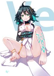 1girls barely_clothed big_breasts bird90 black_hair blue_hair blush breasts green_eyes green_hair guns_girlz_(series) honkai_(series) revealing_clothes tattoo teal_hair thick_thighs thighs wendy_(gun_girlz_(series))