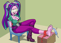 1girls aria_blaze arms_behind_back art-2u barefoot big_breasts blindfold bondage breasts chair cleavage equestria_girls feet feet_tied female female_only femsub fetish foot_fetish foot_tickling friendship_is_magic hasbro hi_res highres laugh laughing my_little_pony rainbow_rocks rope rope_bondage solo solo_female submissive thighs tickle_torture tickling tickling_feet