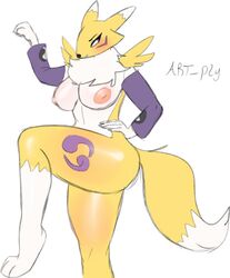 absurd_res anthro artply bandai_namco big_breasts breasts digimon digimon_(species) female hi_res looking_pleasured renamon smile solo wide_hips