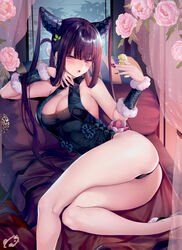 1girls ass bangs bare_shoulders black_dress black_footwear blue_dress blue_eyes blunt_bangs blush bracer breasts china_dress chinese_clothes cleavage cup curtains detached_sleeves dress drinking_glass exposed_shoulders fate/grand_order fate_(series) female flower hair_ornament hand_on_chest high_resolution holding holding_object indoors large_breasts leaf long_hair looking_at_viewer lying multicolored_nail_polish nail_polish obiwan open_mouth pink_nails purple_hair purple_nails red_nails shoes sidelocks signature sleeveless sleeveless_dress solo tagme thighs tied_hair traditional_clothes twintails very_long_hair yang_guifei_(fate) yang_guifei_(fate/grand_order)