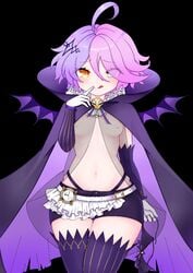 1girls adult androgynous apricot blue_eyes breasts demon demon_girl demon_wings gothic guns_girlz_(series) heterochromia honkai_(series) lingerie nipples pink_hair purple_hair revealing_clothes sin_mal_(honkai) small_breasts thick_thighs thighhighs thighs tongue_out yellow_eyes