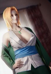 1girls 3d big_breasts blonde_hair breasts brown_eyes clothed_female clothing erect_nipples female female_only forehead_mark fully_clothed haori kimono lipstick makeup mature mature_female naruto naruto_(series) naruto_shippuden necklace nipples pants rgb-cn sash solo solo_focus tsunade