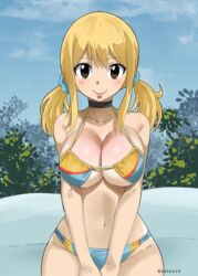 bikini blonde_hair breasts fairy_tail female gaston18 large_breasts looking_at_viewer lucy_heartfilia narrow_shoulders solo