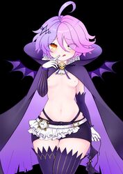 1girls adult androgynous apricot blue_eyes breasts demon demon_girl demon_wings gothic guns_girlz_(series) heterochromia honkai_(series) lingerie nipples pink_hair purple_hair revealing_clothes sin_mal_(honkai) small_breasts thick_thighs thighhighs thighs tongue_out yellow_eyes