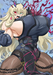 1girls angry barghest_(gawain)_(fate) big_breasts breasts fate_(series) heterochromia huge_breasts massive_breasts muscular_female nipple_bulge oro_(zetsubou_girl) sideboob solo solo_female tagme thick_thighs thighs