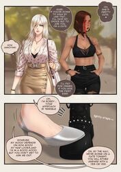 angelise_reiter big_breasts blue_eyes bob_cut boots bra brown_hair femdom femsub final_fantasy final_fantasy_xiv goth heels iskaydi long_hair orange_eyes sports_bra tagme tan_skin tattoo tattoos white_hair yuri