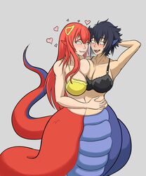 2girls bra conjoined greasetrap kimihito_kurusu lamia miia_(monster_musume) monster_girl monster_musume_no_iru_nichijou multiple_girls naga rule_63 snake_girl yuri