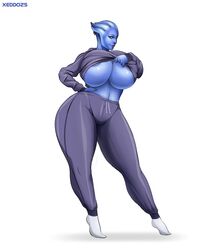 1girls alternate_body_type alternate_breast_size areolae asari big_breasts blue_skin breasts curvy curvy_figure exhibitionism huge_breasts large_breasts liara_t'soni mass_effect solo thick thick_thighs voluptuous wide_hips xeddo