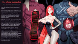 1girls 2021 3boys alice_(fellatrix) artist_name big_breasts big_penis blush bunnysuit dated demon_girl english_text faceless_male fellatrix female male original original_character ovaries red_hair succubus tagme tattooed_arm text