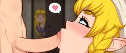 afrobull cuckquean fellatio female hylian hyrule_warriors light-skinned_female light-skinned_male light_skin link linkle male nintendo pajamas penis pointy_ears princess_zelda the_legend_of_zelda zelda_(hyrule_warriors)