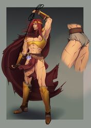 abs armor armored_boots armpits ass belt bishonen blue_eyes boots cape castlevania clothed fingerless_gloves gloves long_hair long_hair_male male male_only manboobs moonflow_omo muscles muscular muscular_male navel nipples partially_clothed pecs red_hair redhead scar scars solo trevor_belmont twunk whip