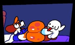 5:3 anal anal_sex animated anthro ass balls bed big_balls big_butt big_penis blep boo_(mario) canid canine duo femboy fox furniture genitals ghost inside male male/male mammal mario_(series) nintendo penetration penis short_playtime soups_(superiorfox) spirit superiorfox tongue_out video_games