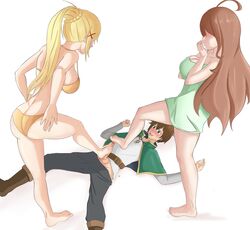 barefoot darkness_(konosuba) denki_anma foot_fetish footjob kono_subarashii_sekai_ni_shukufuku_wo! on_back penis satou_kazuma standing standing_footjob stepped_on towel trample trampling wiz_(konosuba) zeik999