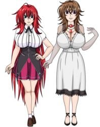 2girls big_breasts breasts cleavage clothing dragexd female female_only high_school_dxd huge_breasts large_breasts milf mother_and_daughter only_female rias_gremory simple_background venelana_gremory white_background