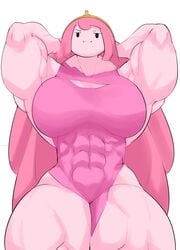 abs adventure_time big_muscles breasts busty female looking_at_viewer muscles musctonk muscular muscular_female muscular_thighs pink_hair pink_skin princess_bubblegum smirk solo thick_thighs