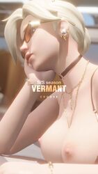 3d blizzard_entertainment croove exposed_breasts exposed_nipples jewelry lowres magazine_cover mercy overwatch