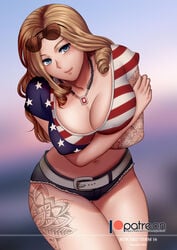 1girls american_flag big_breasts blonde_hair dbd dead_by_daylight eyewear_on_head female gantsuki kate_denson solo sunglasses sunglasses_on_head thick_thighs