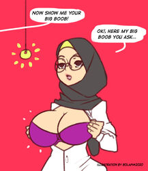 1girls big_breasts bolapistarize bra breasts breasts_out clothing female glasses hijab hypnosis large_breasts