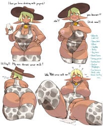 1girls ? ass bbw bent_over big_breasts blonde_hair blue_eyes blush bottle breasts breasts_out character_sheet choker cleavage confused cow_print cowbell cowboy_hat cowboy_shot cum cum_in_pussy cum_inside cum_leak cum_leaking cum_puddle dialogue english_text fat female female_only green_eyes green_iris hat holding_breast holding_object large_breasts leotard lifting_breast long_ears looking_at_viewer looking_back love_handles milk_(ohasi) milk_bottle mouth_open multiple_images multiple_poses multiple_views nipples ohasi olive_skin one-piece_swimsuit one_breast_out one_knee_up open_mouth original_character overflowing_breasts overweight overweight_female pointy_ears pussy short_hair sideboob simple_background skindentation solo solo_female speaking_to_viewer stockings sunhat swimsuit_aside talking_to_viewer tan-skinned_female tan_skin text thick_thighs thighhighs white_background white_sclera wide-brimmed_hat wide_brim_hat