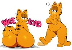 ... anthro ass belly big_ass big_butt domestic_cat featureless_crotch felid feline felis fur garfield_(series) garfield_the_cat half-closed_eyes huge_ass huge_butt looking_at_viewer male male_only mammal narrowed_eyes navel paws,_inc. simple_background sitting slightly_chubby solo_male sssonic2 thick_thighs viacom white_background wide_load