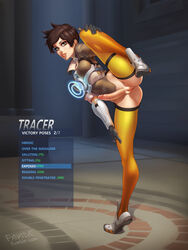 1futa big_penis bottomless breasts brown_hair clothed clothing edit english_text erection futa_only futa_sans_balls futanari fxnative gameplay_mechanics gui human intersex leg_up light-skinned_futanari light_skin overwatch pale_skin partially_clothed penis presenting_penis presenting_pussy short_hair solo spread_legs standing standing_on_one_leg text thighhighs tracer