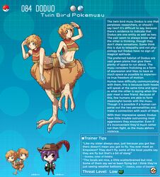 creature_index doduo english_text hi_res kinkymation nintendo page_84 page_number personification pokémon_(species) pokemon pokemon-girl_encyclopedia pokemorph pokemusu profile tagme text text_box