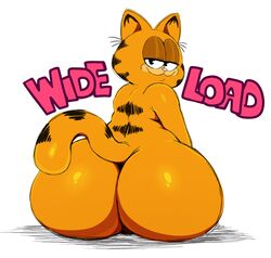 anthro ass bedroom_eyes big_ass big_butt biped domestic_cat felid feline felis fur garfield_(series) garfield_the_cat half-closed_eyes hi_res huge_ass huge_butt looking_at_viewer male male_only mammal narrowed_eyes paws,_inc. seductive simple_background sitting smile solo solo_male sssonic2 text thick_thighs viacom wide_load