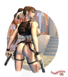 1girls 2006 3d ass bag belt big_ass casual exposed_torso female female_only human lara_croft lara_croft_(classic) legwear pale_skin poserhobbit solo tagme tomb_raider wristwear