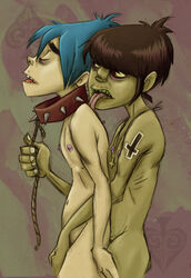 2d_(gorillaz) bondage collar duo gay_domination gorillaz leash male maledom malesub multiple_boys murdoc_niccals rope sex spiked_collar tagme upside_down_cross yaoi