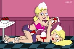 2010 2girls american_dad eyeshadow female female_only high_heels jgbm lipstick mia_(american_dad) multiple_girls sandy_(american_dad) suggestive_fluid toes whipped_cream yuri