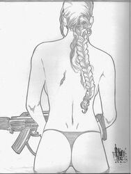 female female_only human j_david_lee lara_croft lara_croft_(classic) monochrome solo thong tomb_raider