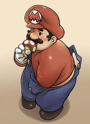 beige_skin black_hair blush clothes color facial_hair hair hat human magumataishi male male_only mario mario_(series) moustache mushroom nintendo overalls round_ears short_hair solo straight_hair super_mario_bros. tagme