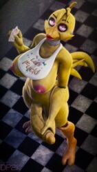 1futa 3d animatronic anthro areolae balls big_penis breasts chica_(fnaf) condom condom_wrapper doctorpurple2000 five_nights_at_freddy's furry futa_only futanari high-angle_view humanoid_penis innuendo looking_at_viewer nipples penis seductive solo standing tagme