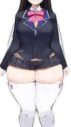 1girls absurd_res black_hair black_jacket black_skirt blazer bottom_heavy bow bowtie breasts clothing curvaceous facing_viewer female fully_clothed hi_res huge_ass huge_hips huge_thighs jacket large_breasts legwear long_hair long_sleeves miniskirt narrow_shoulders nijisanji pink_bowtie pink_neckwear school_uniform skindentation skirt smile solo sweater thick_thighs thighhighs thighs thin_arms thin_waist tsukino_mito uniform virtual_youtuber wasabi_sushi white_legwear wide_hips zettai_ryouiki