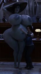 2girls 3d alcina_dimitrescu blender female female_only huge_belly jill_valentine jill_valentine_(sasha_zotova) johndoe1970 larger_female light-skinned_female pregnant ready_to_pop resident_evil resident_evil_3 resident_evil_3_remake resident_evil_8:_village size_difference smaller_female thick_thighs wide_hips