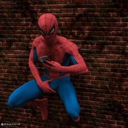 1boy 3d 3d_(artwork) bara bodysuit bulge bulge_grab bulge_through_clothing gay horny male male_focus male_only marvel marvel_comics mask masked masked_male msangelfood peter_parker spandex spider-man spider-man_(series) stimulation stroking stroking_penis touching_penis yaoi