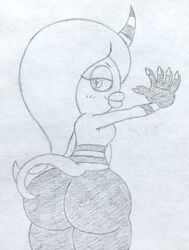 ass big_ass demon demon_girl hand_drawn horn monochrome nails pencil_(artwork) sega sonic_(series) sonic_lost_world sr64 tail traditional_media_(artwork) zeena zeti