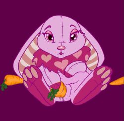 carrot carrot_dildo cybunny female lavender_fur masturbation neopets plushie purple_fur pussy red_eyes solo