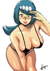 1girls big_breasts bikini black_bikini blue_eyes blush breasts female female_only hair_ornament hips human lana's_mother_(pokemon) mature mature_female milf mob_face nintendo pandaranohako pokemon pokemon_sm sketch solo sweatdrop tied_hair white_background wide_hips