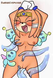 anthro blush breast_grab chao_(sonic) chaos_(sonic) closed_eyes eldelascosquillas laughing nude_female pussy_tickling sonic_(series) sonic_adventure tentacle tickling tikal_the_echidna water