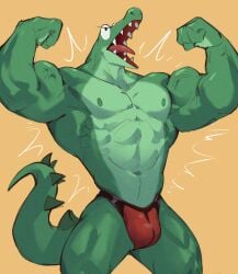 alligator alligatorid almost_naked anthro anthro_only clothing crocodilian flexing furry furry_only hi_res jockstrap jockstrap_only male male_only max_(oddballs) muscular muscular_anthro muscular_male oddballs penis reptile scalie solo standing twitter url wolfanine