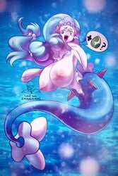 2:3 areola big_breasts blue_hair breasts female genitals hair hi_res huge_breasts marine mayo1nomor1 nintendo nipples open_mouth pokémon_(species) pokemon primarina pussy solo the_lost_artist twitter_username video_games zacianswords