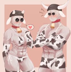 abs bikini blush cow_bikini cow_ears cow_horns cow_print cowbell i_love_hot_dad madness_combat male male_only muscular muscular_male rule_63 sanford