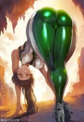 1girls absurd_res ai_generated asian asian_female ass ass_bigger_than_head ass_focus ass_up bent_over big_ass big_breasts bracelet brown_eyes brown_hair cameltoe covered_nipples curvy day eve_(stellar_blade) female full_body fully_clothed green_bodysuit hi_res high_heels highres huge_ass huge_breasts latex latex_clothing latex_suit meiogun ponytail pussy shiny shiny_clothes shiny_skin smile stellar_blade top-down_bottom-up