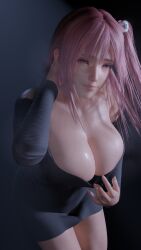 1girls 3d 3d_render bent_over breasts cleavage dead_or_alive dress hair_ornament honoka_(doa) large_breasts lazyprocrastinator pink_eyes pink_hair ponytail side_ponytail skull_hair_ornament solo_female