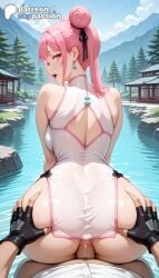 1girls 2026 ai_assisted ai_generated anime ass_grab beach blue_sky boat bridge china_dress chinese_clothes deep_skin earrings fingerless_gloves gloves grabbing_another's_ass grabbing_own_ass groping hair_bun hands_on_ass hetero hi_res high_quality high_resolution highres patreon patreon_username pier pink_hair pool river shore sky skypassion spread_ass stable_diffusion tao_yuifa tensei_shitara_dai_nana_ouji_dattanode,_kimamani_majutsu_o_kiwamemasu water watermark