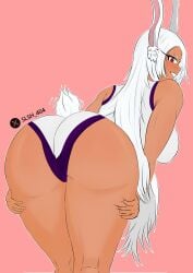 artist_name ass ass_focus ass_grab big_ass big_butt boku_no_hero_academia bunny_ears bunny_girl bunny_tail dark_skin digital_media_(artwork) leotard looking_at_viewer looking_back mirko miruko red_eyes rumi_usagiyama slsh404 smiling smug tailwag teeth white_hair