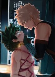 2022 2boys abs bakudeku bakugou_katsuki blonde_hair blush boku_no_hero_academia bones_(company) building city city_lights crying curly_hair digital_5am freckles green_eyes green_hair izuku_midoriya katsuki_bakugou messy_hair midoriya_izuku my_hero_academia night nipples oerba_yun_fang pectorals red_eyes saliva scar scar_on_arm shounen_jump smile spiked_hair tears tied_up_(sexual) tongue tongue_out window yaoi