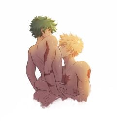 2boys ass back bakugou_katsuki boku_no_hero_academia bones_(company) curly_hair freckles freckles_on_body green_hair izuku_midoriya katsuki_bakugou messy_hair midoriya_izuku my_hero_academia nude ohshidraws scar scar_on_arm scar_on_chest sex shounen_jump spiked_hair yaoi