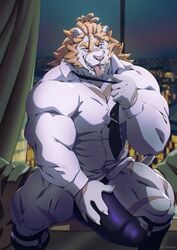 abs biceps bulge bulge_fondling bulge_grab bulge_through_clothing furry furry_only grabbing_bulge huge_bulge huge_cock looking_at_viewer muscle muscles muscular muscular_arms muscular_legs muscular_male muscular_thighs nipples pecs taoren undressing